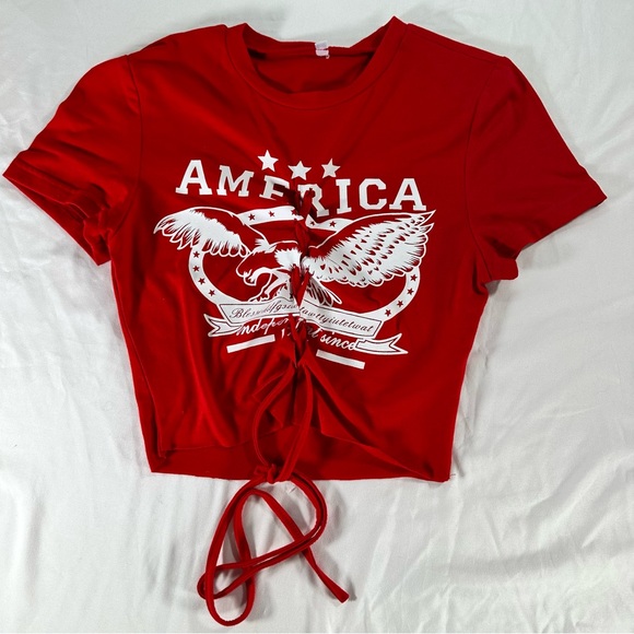 Tops - Red Graphic Tie-Front Women's Top